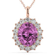 Oval Pink Sapphire & Diamond Halo Pendant Necklace 14k Rose Gold (6.40ct)