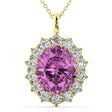 Oval Pink Sapphire & Diamond Halo Pendant Necklace 14k Yellow Gold (6.40ct)