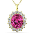 Oval Pink Tourmaline & Diamond Halo Pendant Necklace 14k Yellow Gold (6.40ct)