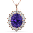 Oval Tanzanite & Diamond Halo Pendant Necklace 14k Rose Gold (6.40ct)