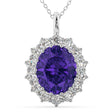 Oval Tanzanite & Diamond Halo Pendant Necklace 14k White Gold (6.40ct)