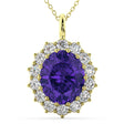 Oval Tanzanite & Diamond Halo Pendant Necklace 14k Yellow Gold (6.40ct)