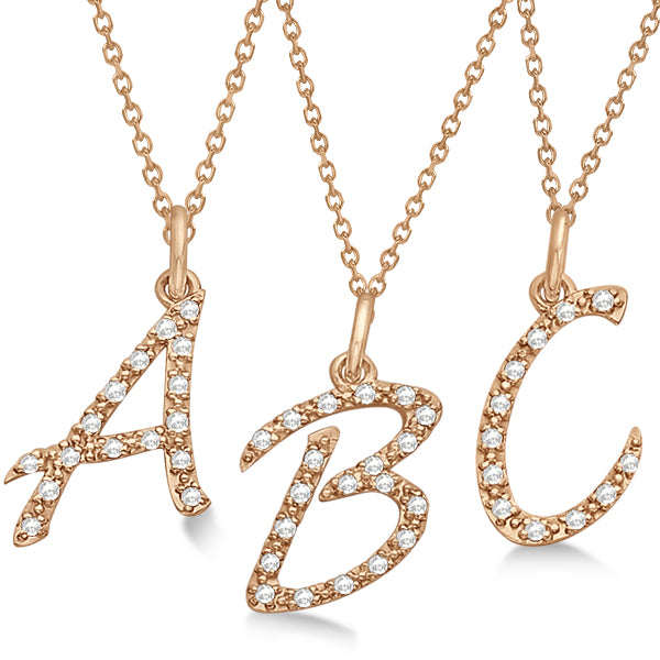 Personalized Lab Diamond Script Letter Initial Necklace 14k Rose Gold