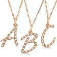 Personalized Lab Diamond Script Letter Initial Necklace 14k Rose Gold