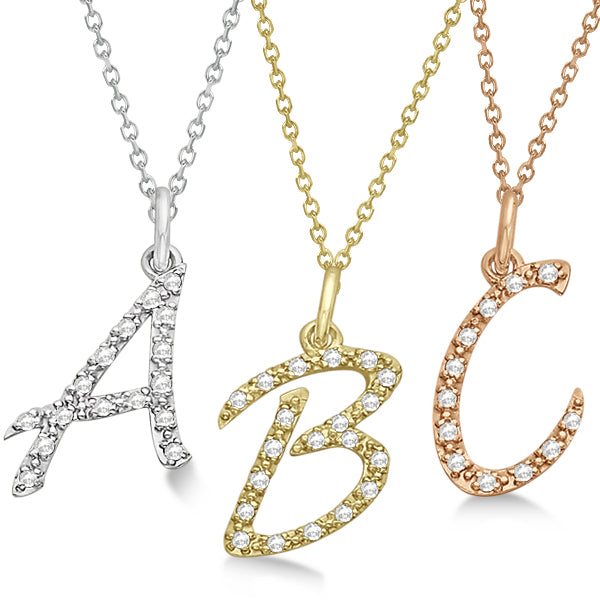 Personalized Lab Diamond Script Letter Initial Necklace 14k Rose Gold