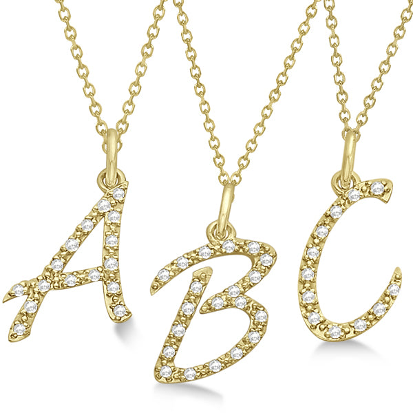Personalized Lab Grown Diamond Script Letter Initial Necklace 14k Yellow Gold