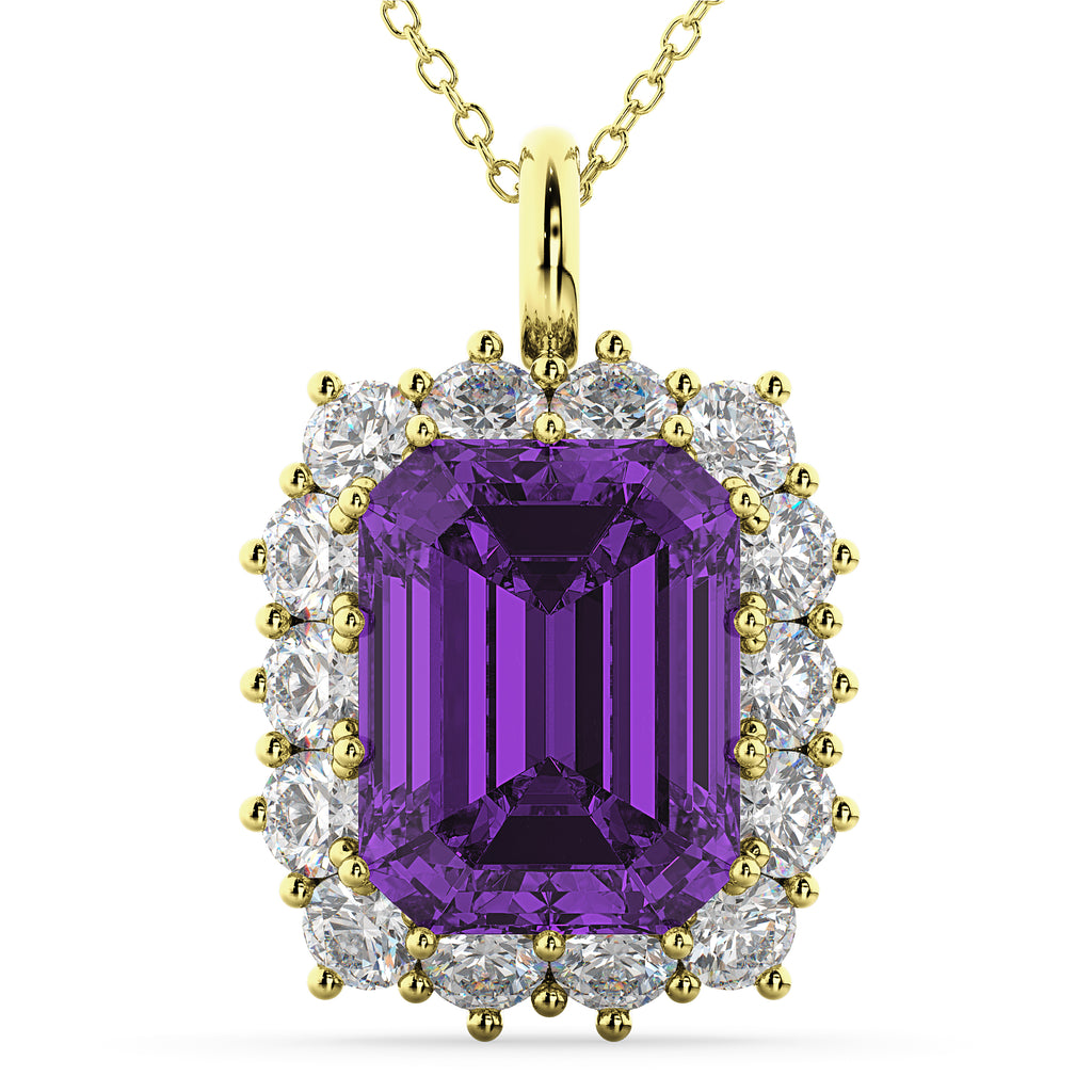 Emerald Cut Amethyst & Diamond Pendant 14k Yellow Gold (5.68ct)