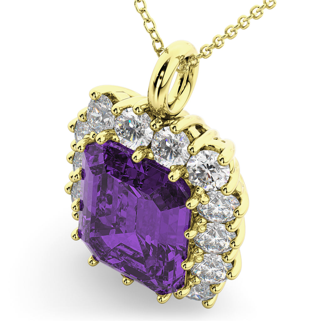 Emerald Cut Amethyst & Diamond Pendant 14k Yellow Gold (5.68ct)
