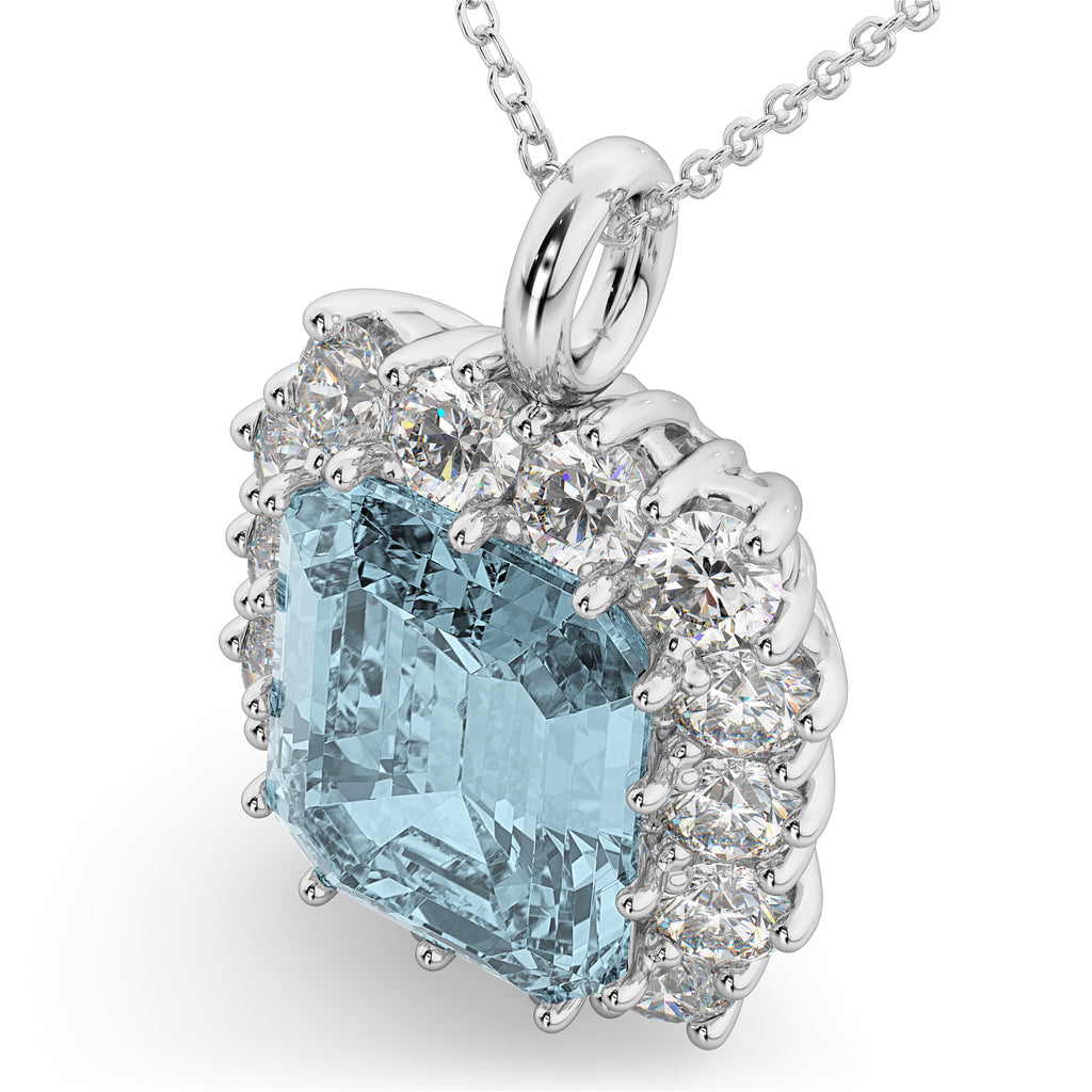 Emerald Cut Aquamarine & Diamond Pendant 14k White Gold (5.68ct)