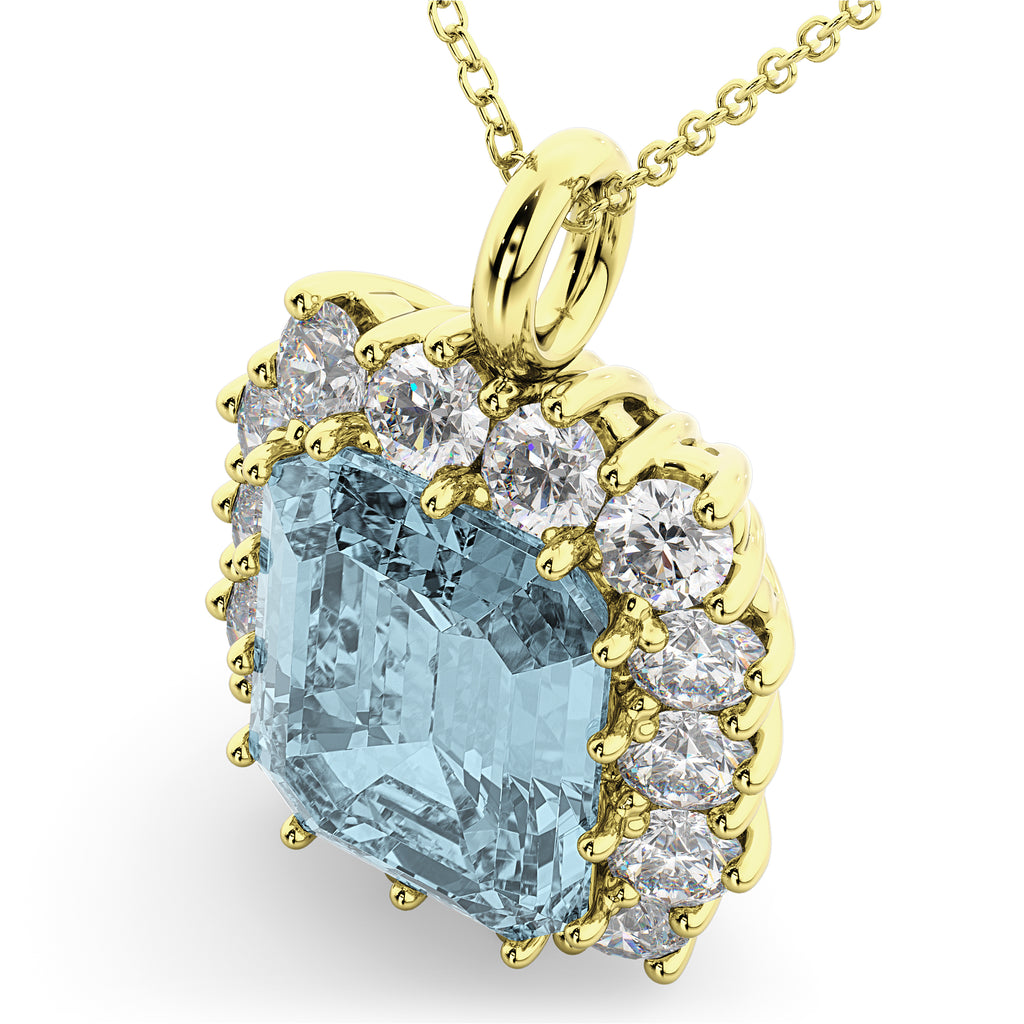 Emerald Cut Aquamarine & Diamond Pendant 14k Yellow Gold (5.68ct)