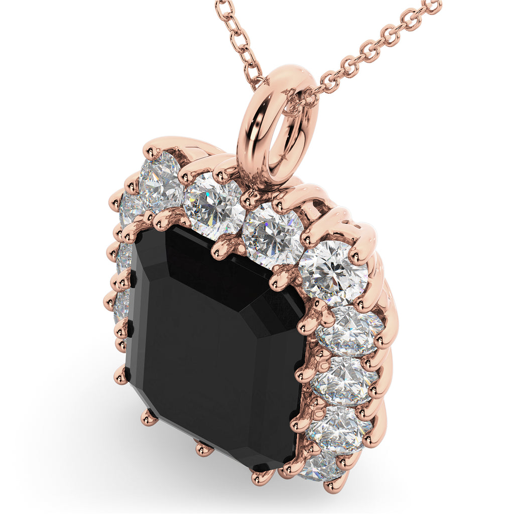 Emerald Cut Black Diamond & Diamond Pendant 14k Rose Gold (5.68ct)