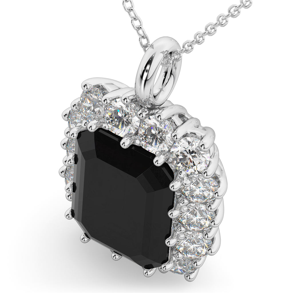 Emerald Cut Black Diamond & Diamond Pendant 14k White Gold (5.68ct)