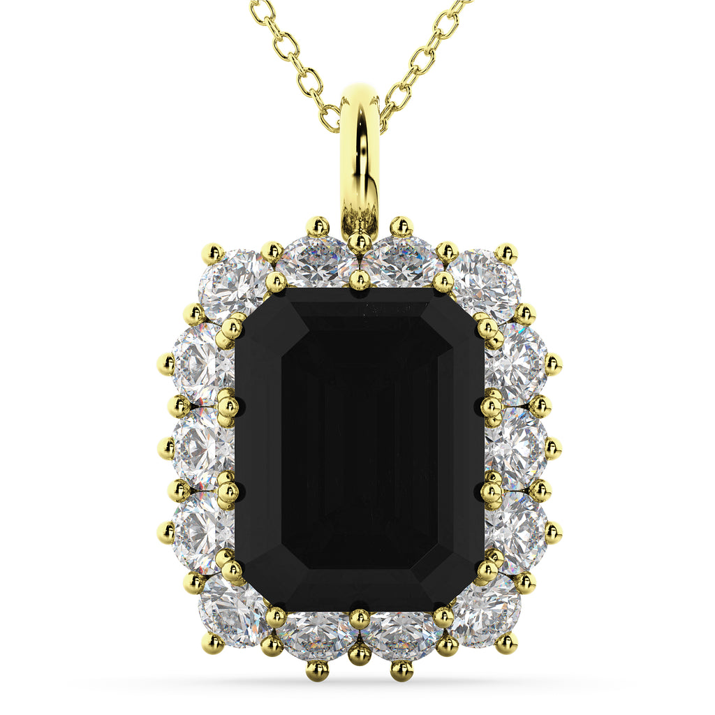 Emerald Cut Black Diamond & Diamond Pendant 14k Yellow Gold (5.68ct)