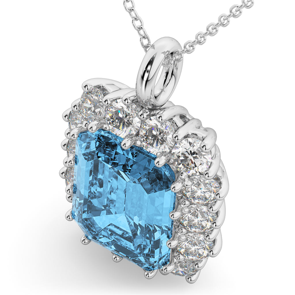 Emerald Cut Blue Topaz & Diamond Pendant 14k White Gold (5.68ct)