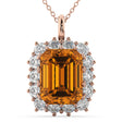 Emerald Cut Citrine & Diamond Pendant 14k Rose Gold (5.68ct)