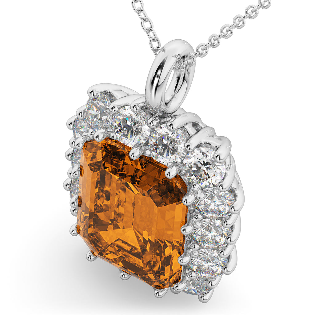 Emerald Cut Citrine & Diamond Pendant 14k White Gold (5.68ct)