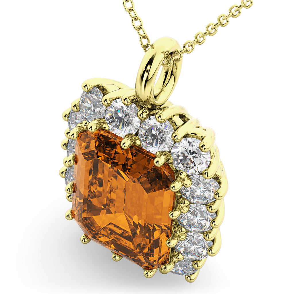 Emerald Cut Citrine & Diamond Pendant 14k Yellow Gold (5.68ct)