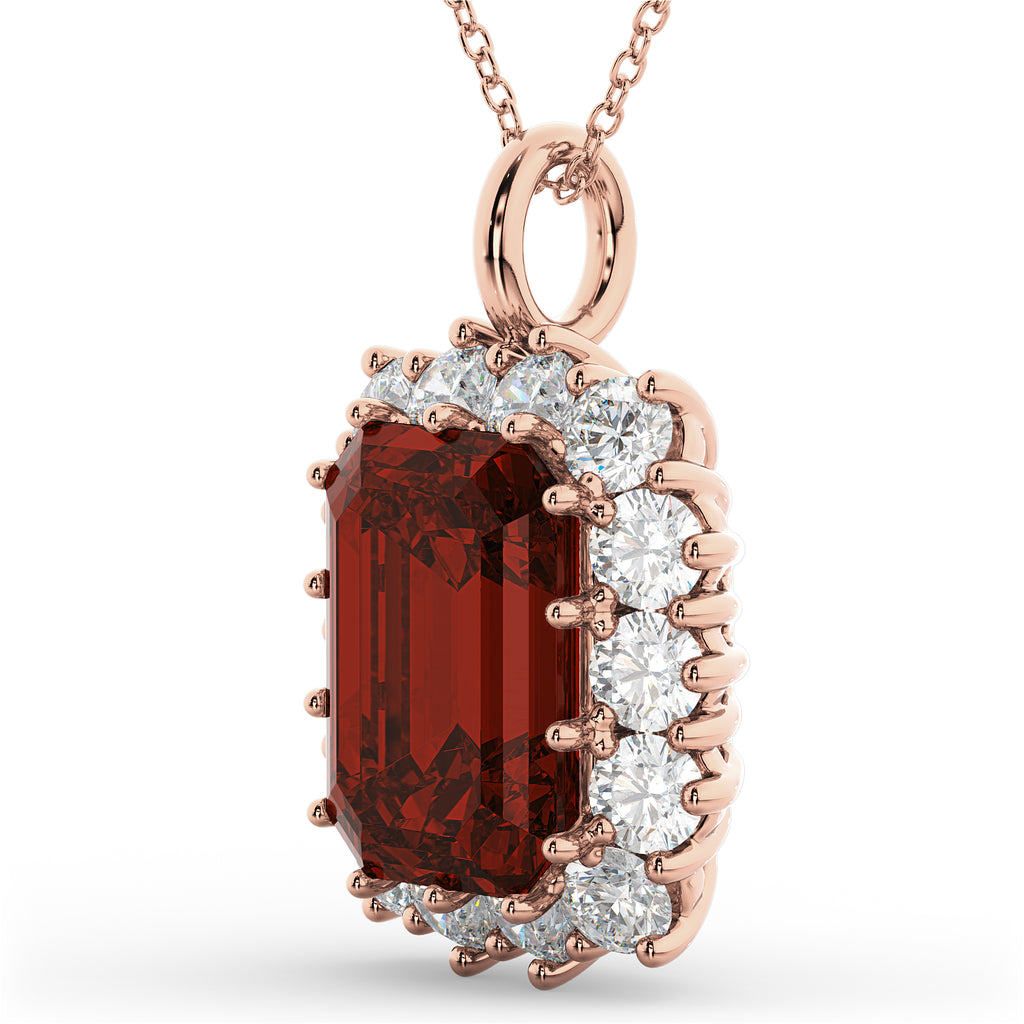 Emerald Cut Garnet & Diamond Pendant 14k Rose Gold (5.68ct)