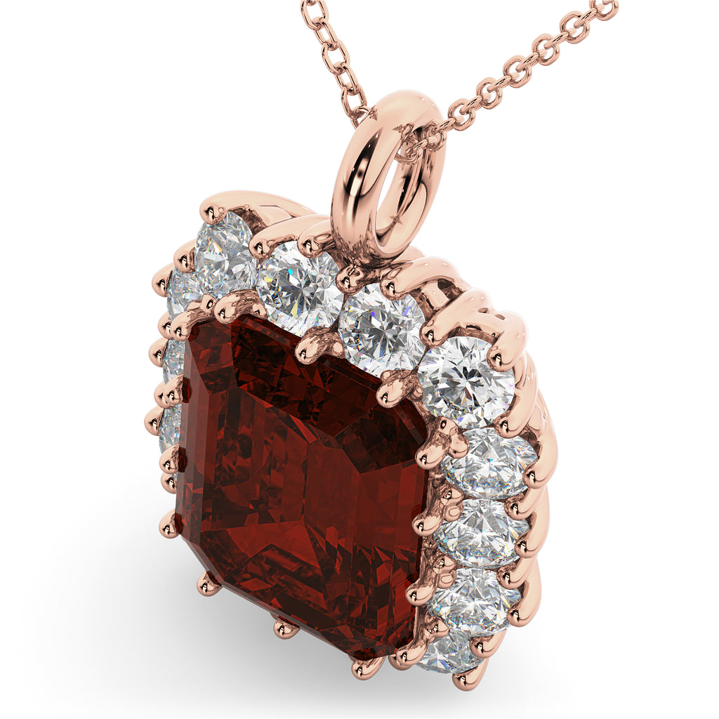 Emerald Cut Garnet & Diamond Pendant 14k Rose Gold (5.68ct)