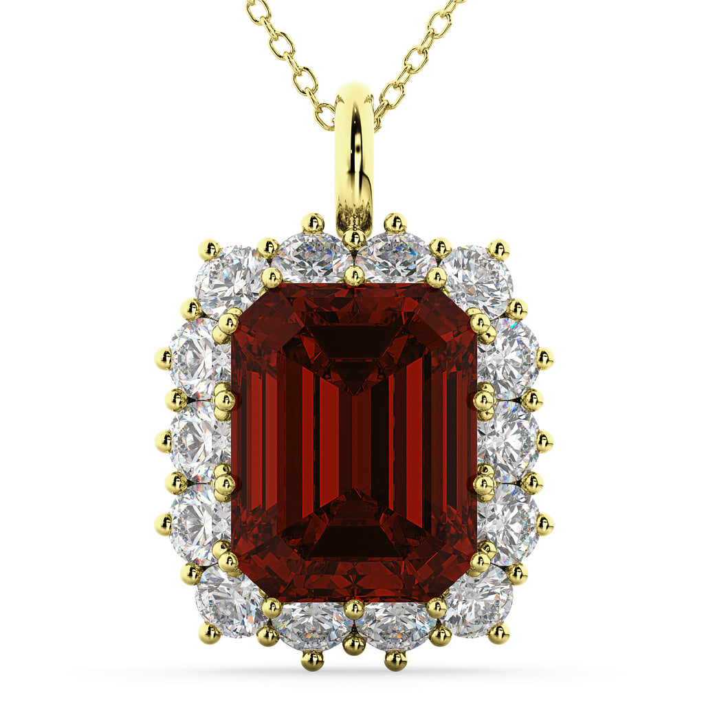 Emerald Cut Garnet & Diamond Pendant 14k Yellow Gold (5.68ct)