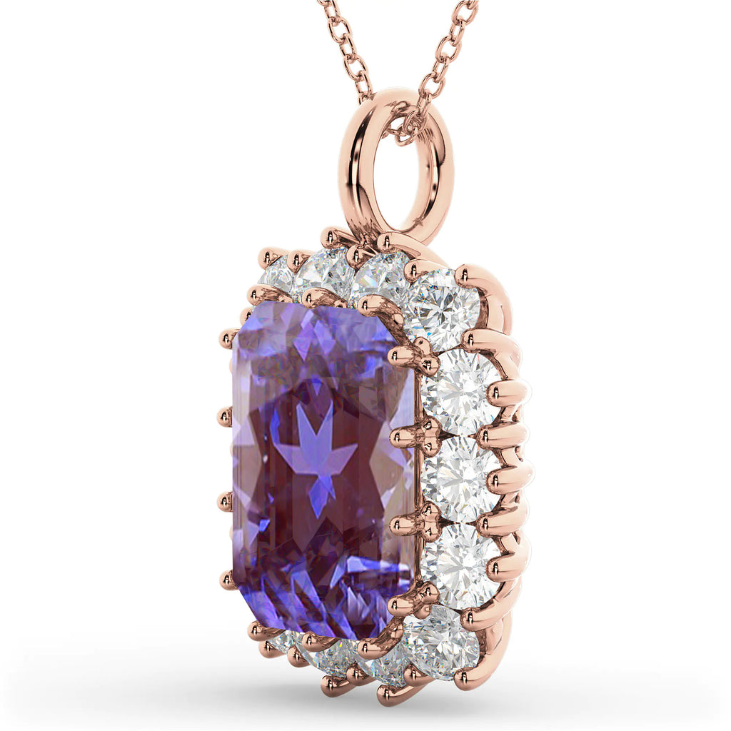Emerald Cut Lab Alexandrite & Diamond Pendant 14k Rose Gold (5.68ct)
