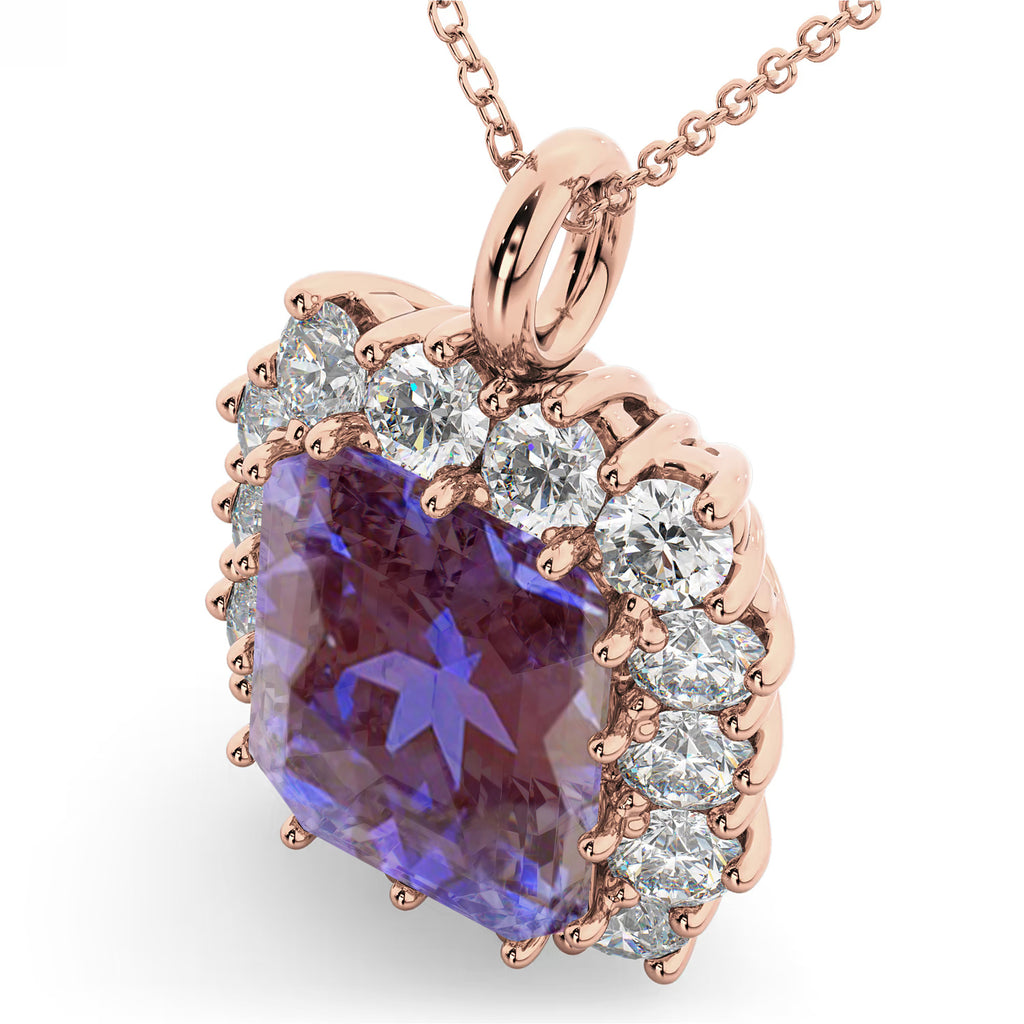 Emerald Cut Lab Alexandrite & Diamond Pendant 14k Rose Gold (5.68ct)