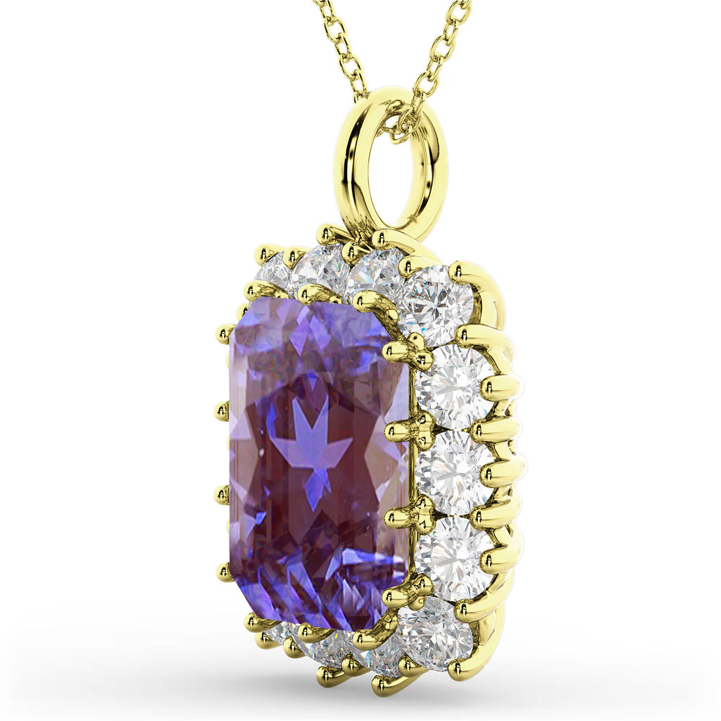 Emerald Cut Lab Alexandrite & Diamond Pendant 14k Yellow Gold (5.68ct)