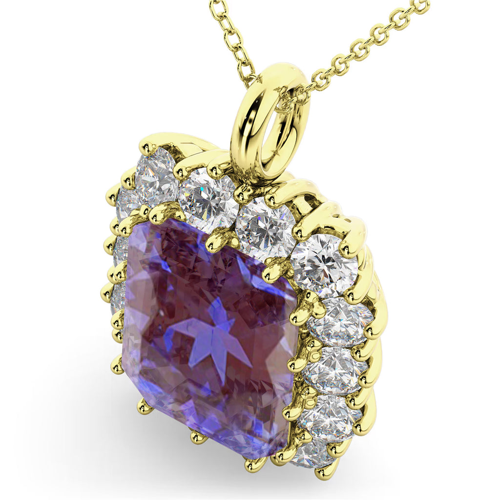 Emerald Cut Lab Alexandrite & Diamond Pendant 14k Yellow Gold (5.68ct)