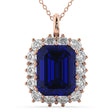 Emerald Cut Lab Blue Sapphire & Diamond Pendant 14k Rose Gold (5.68ct)