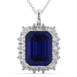 Emerald Cut Lab Blue Sapphire & Diamond Pendant 14k White Gold (5.68ct)