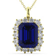 Emerald Cut Lab Blue Sapphire & Diamond Pendant 14k Yellow Gold (5.68ct)