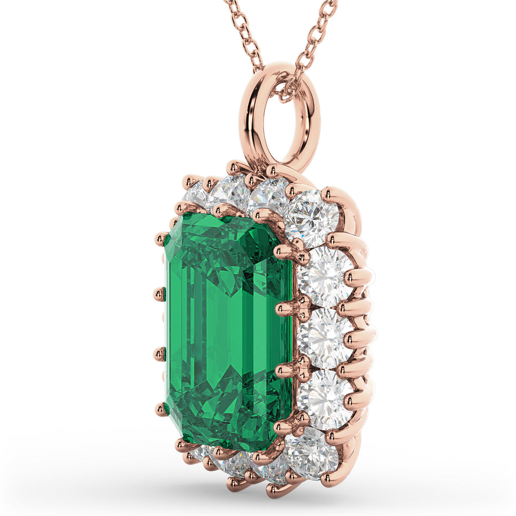 Emerald Cut Lab Emerald & Diamond Pendant 14k Rose Gold (5.68ct)