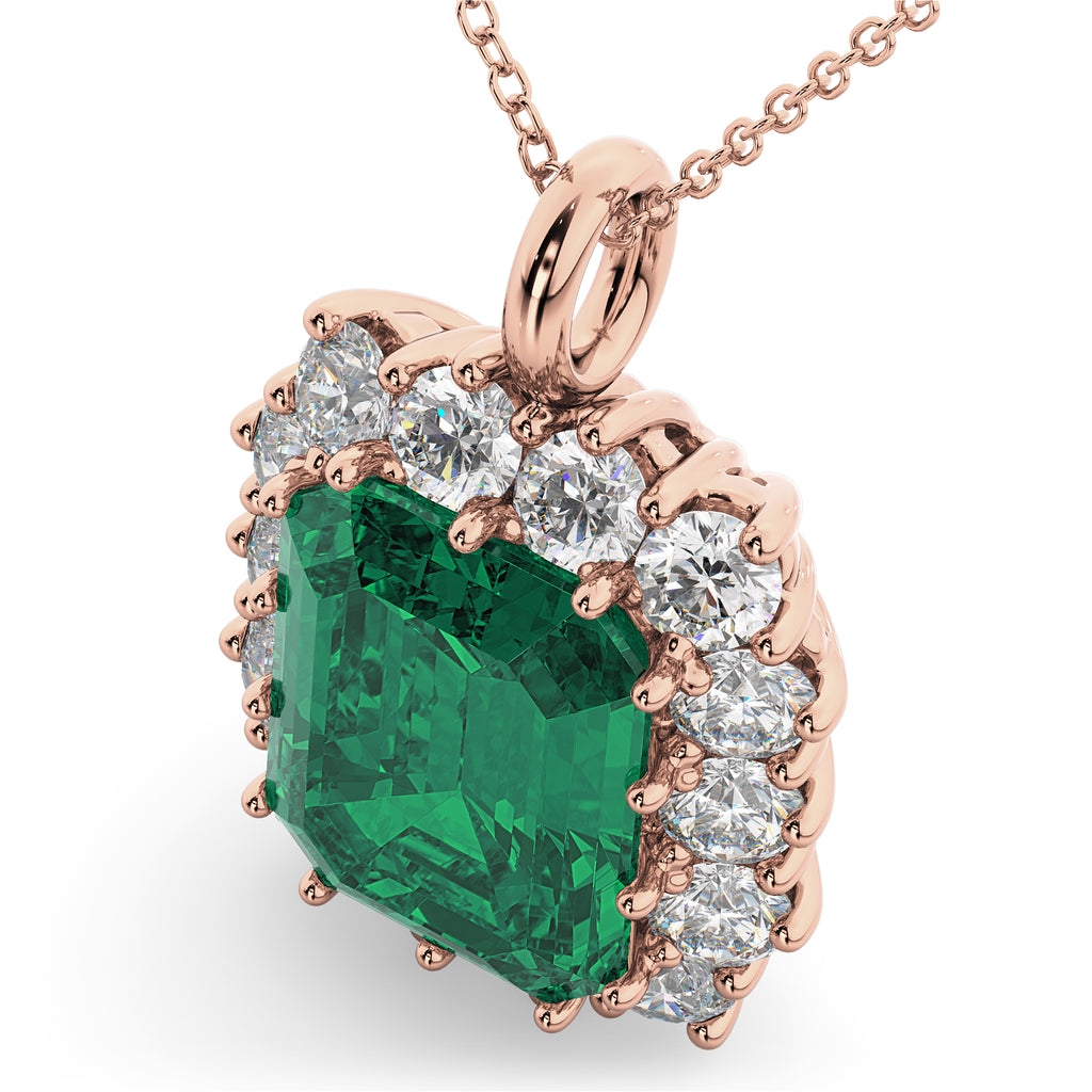 Emerald Cut Lab Emerald & Diamond Pendant 14k Rose Gold (5.68ct)