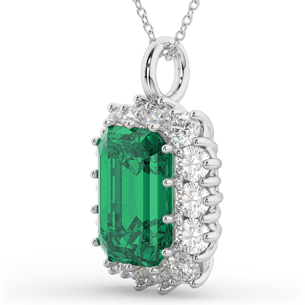 Emerald Cut Lab Emerald & Diamond Pendant 14k White Gold (5.68ct)