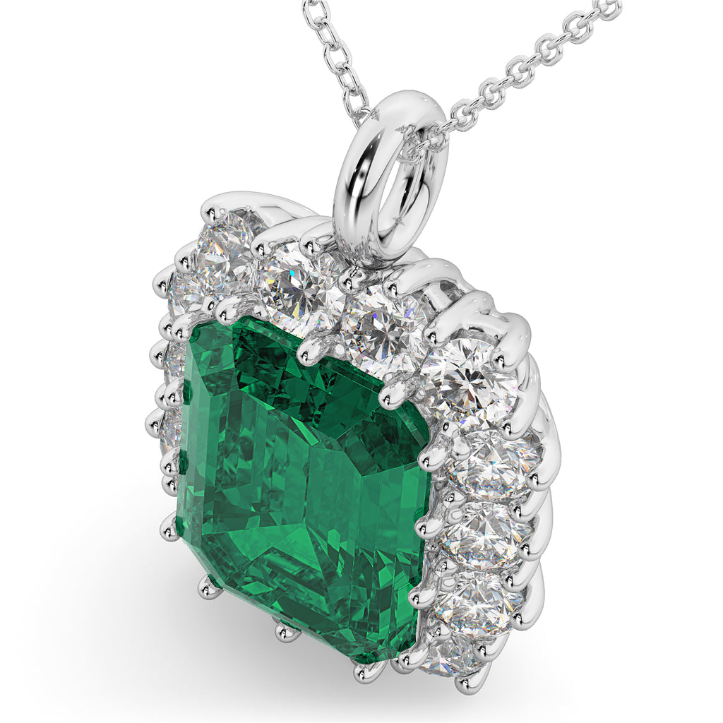 Emerald Cut Lab Emerald & Diamond Pendant 14k White Gold (5.68ct)