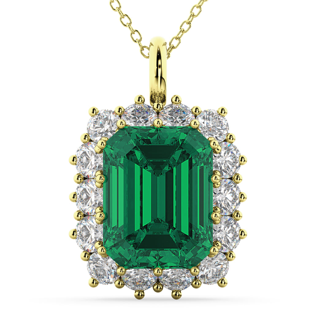 Emerald Cut Lab Emerald & Diamond Pendant 14k Yellow Gold (5.68ct)