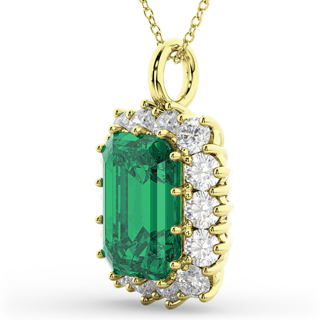 Emerald Cut Lab Emerald & Diamond Pendant 14k Yellow Gold (5.68ct)
