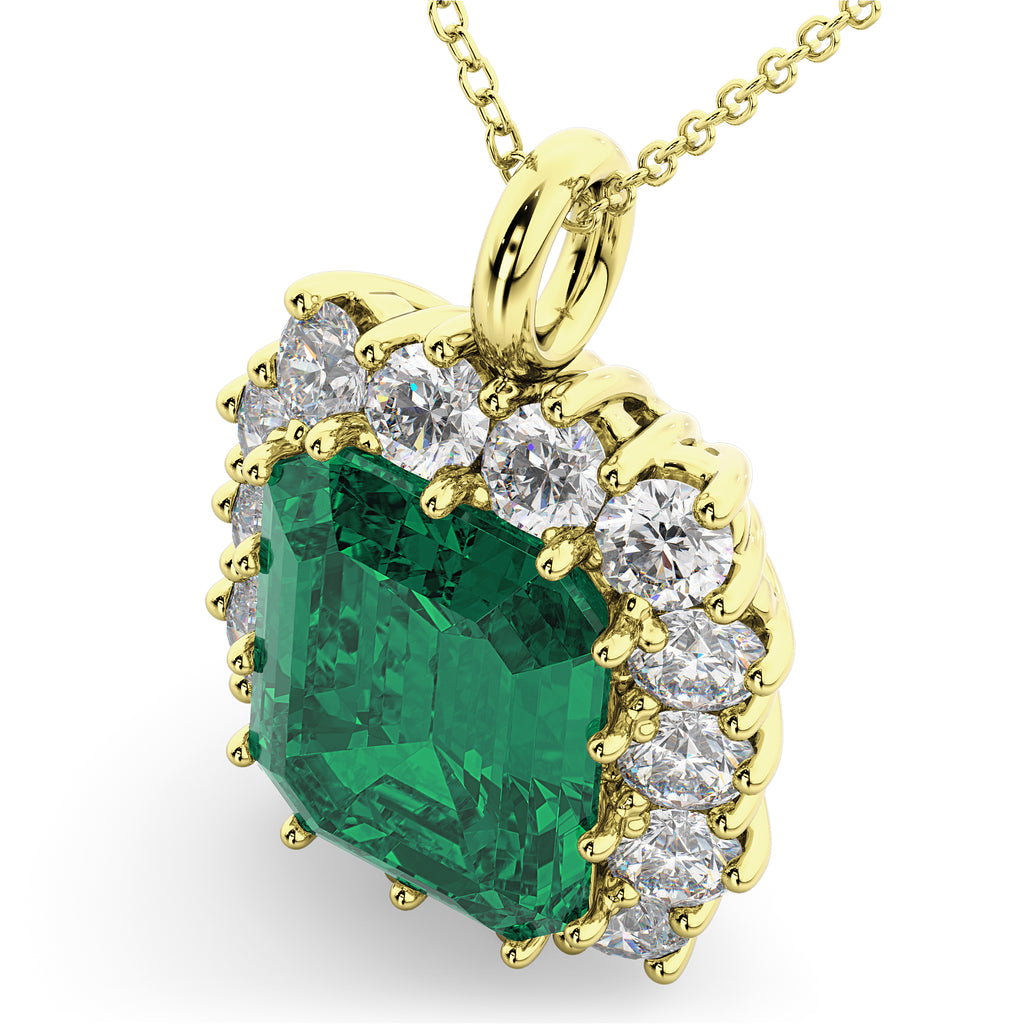 Emerald Cut Lab Emerald & Diamond Pendant 14k Yellow Gold (5.68ct)