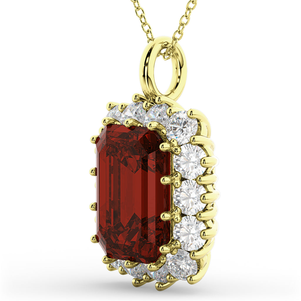 Emerald Cut Lab Ruby & Diamond Pendant 14k Yellow Gold (5.68ct)