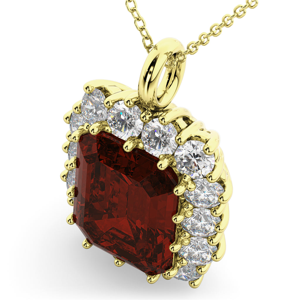 Emerald Cut Lab Ruby & Diamond Pendant 14k Yellow Gold (5.68ct)