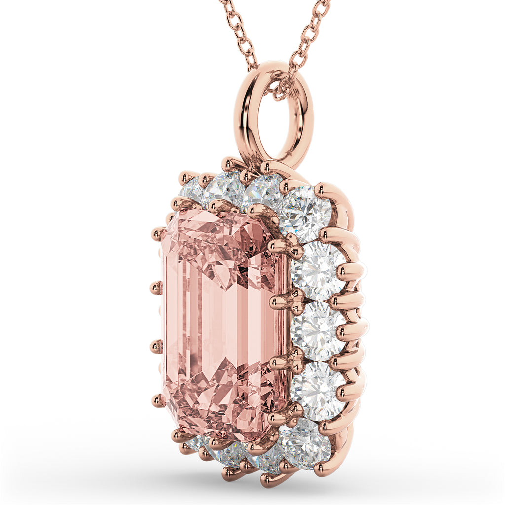 Emerald Cut Morganite & Diamond Pendant 14k Rose Gold (5.68ct)