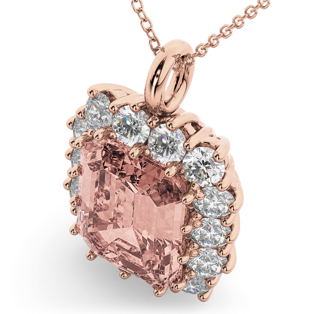 Emerald Cut Morganite & Diamond Pendant 14k Rose Gold (5.68ct)
