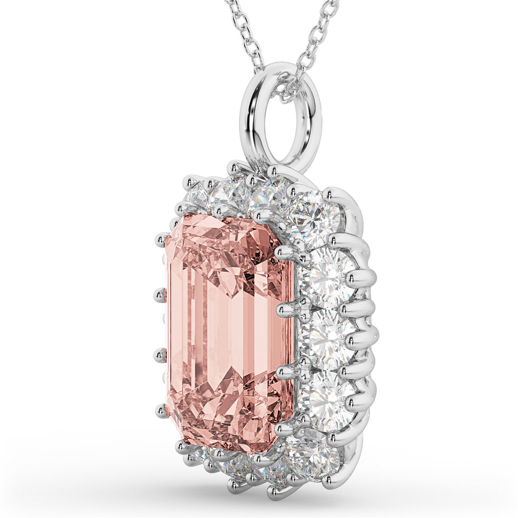 Emerald Cut Morganite & Diamond Pendant 14k White Gold (5.68ct)