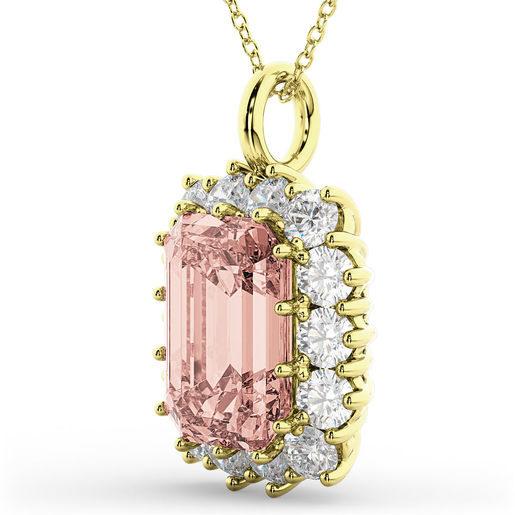 Emerald Cut Morganite & Diamond Pendant 14k Yellow Gold (5.68ct)