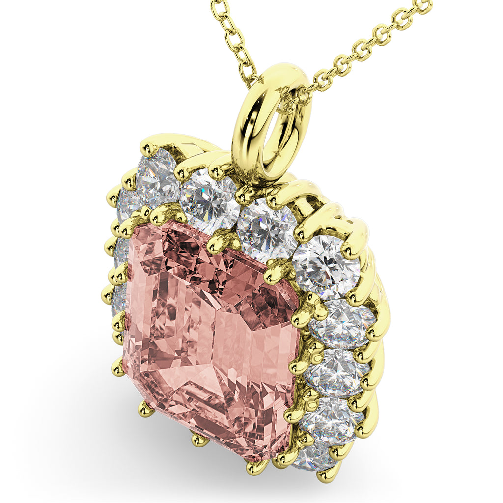 Emerald Cut Morganite & Diamond Pendant 14k Yellow Gold (5.68ct)