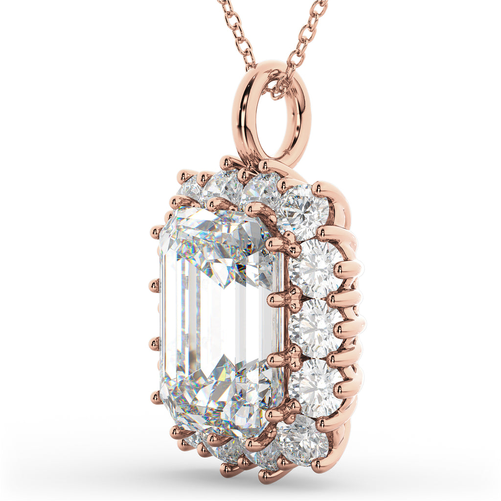 Emerald Cut Moissanite & Diamond Pendant 14k Rose Gold (5.68ct)