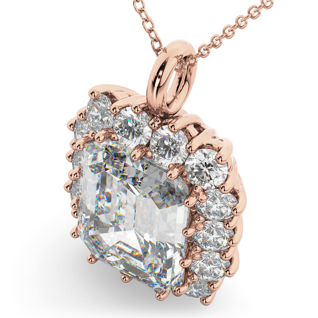 Emerald Cut Moissanite & Diamond Pendant 14k Rose Gold (5.68ct)