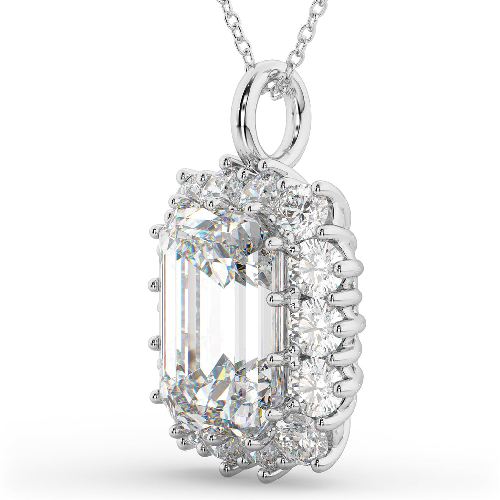 Emerald Cut Moissanite & Diamond Pendant 14k White Gold (5.68ct)