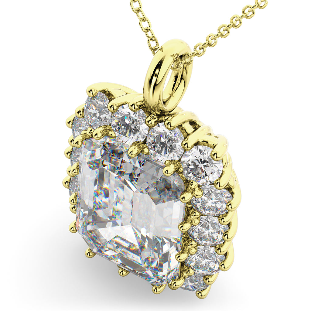 Emerald Cut Moissanite & Diamond Pendant 14k Yellow Gold (5.68ct)