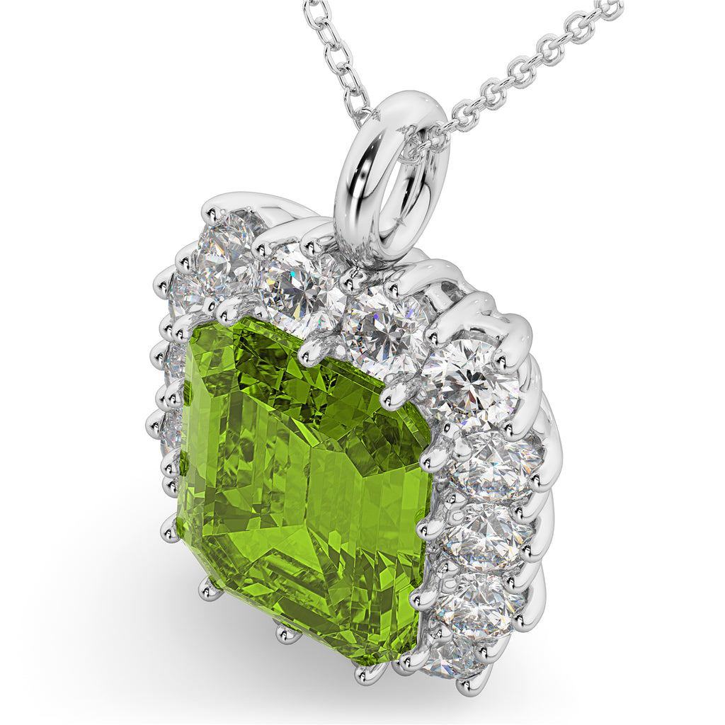 Emerald Cut Peridot & Diamond Pendant 14k White Gold (5.68ct)